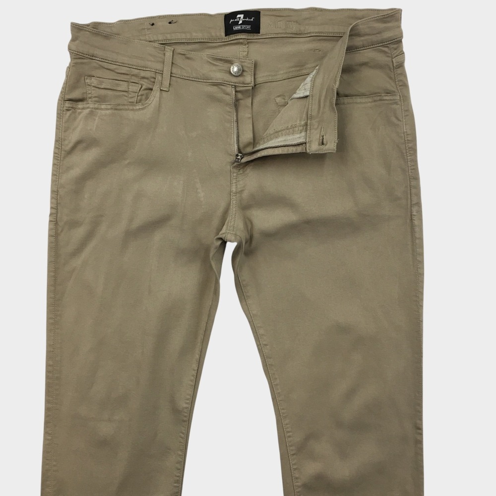 7 For All Mankind Slimmy Luxe Sport Khaki Tan Slim Straight Leg Jeans Mens 38